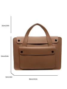 Brown vintage faux leather tote bag with dimensions 36cm x 25cm and double handles