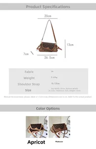 Detailed dimension chart for vintage faux leather baguette bag with strap measurements