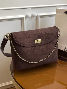 Women's Vintage Suede Quilted Shoulder Bag Gold Chain Crossbody Tote Bag For Commuting Daily Fashion Square Handbag