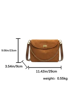 Brown quilted faux suede tote bag with gold chain and twist lock, 29x23x9cm size