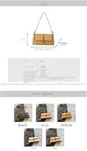 Tableau des dimensions détaillées et sélection de couleurs du sac baguette en PU