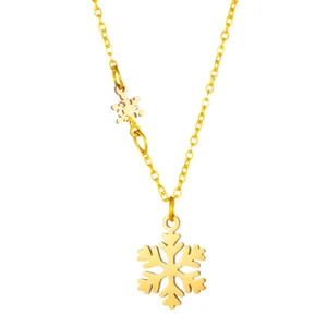 Elegant gold snowflake pendant necklace in titanium steel with polished finish for women