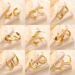 Moderne Mehrlagige Geometrische 304 Edelstahl Ohrstecker Gold Vergoldet Gedreht Gitter C-Form Ohrringe Schmuck Für Damen