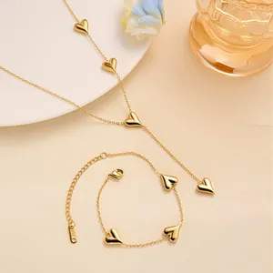 Minimalist gold plated S925 heart jewelry set including a necklace and bracelet