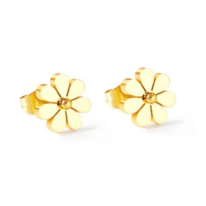 Boucles d'oreilles marguerites en titane doré au design minimaliste et fini brillant