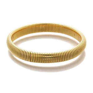Bracciale elastico tubogas minimalista in acciaio inossidabile dorato testurizzato
