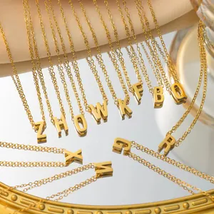 18k vergoldete Alphabet Buchstaben Anhänger Halsketten Set mit zarten Gliederketten