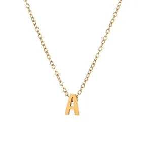 Polished 18k gold plated stainless steel initial A pendant necklace with O-chain link