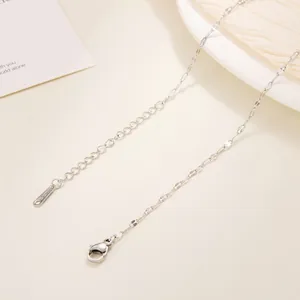 Detail of silver stainless steel chain with secure lobster clasp and adjustable link