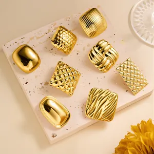 Vintage Geometrische Quadratische Ohrstecker 304 Edelstahl 18K Vergoldet Luxus Strukturierte Metall Ohrringe Für Damen Modeschmuck