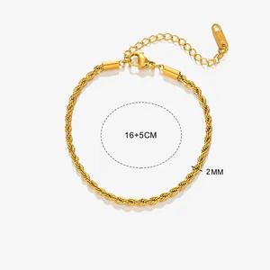 Details von 2mm Gold-Torsionsarmband mit Karabinerverschluss und 16+5cm Verlängerungskette