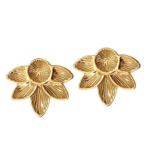 Elegant gold-plated stainless steel flower stud earrings with detailed petal texture