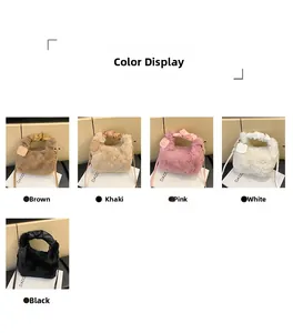 Farbauswahl an Plüschhandtaschen in Braun, Khaki, Rosa, Weiß und Schwarz