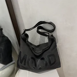 Borsa a Tracolla in Tela a Grande Capacità Stampa Lettera MOOD Vintage Messenger Bag Borsa Tote Casual per Studenti Scuola