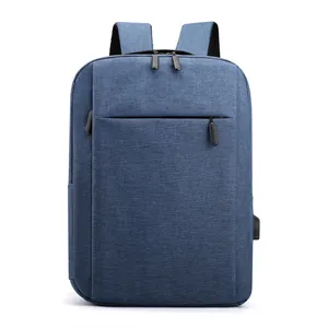 Navy blue business laptop backpack with USB port and minimalist waterproof design