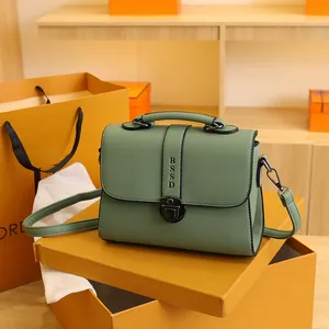 Dames Retro PU Leren Vierkante Crossbodytas Minimalistische Letterprint Kleine Schoudertas Met Handvat En Verstelbare Riem