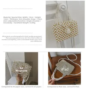 Detailed size specifications for handmade pearl beaded crossbody bag 19x13x5cm