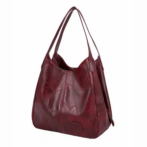 Bolso de Hombro de Cuero PU de Gran Capacidad Vintage para Mujer Bolso Hobo Patchwork Rétro de Cuero Blando Impermeable para Uso Diario