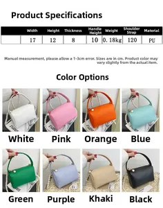 Détails des mini sacs en cuir PU avec anse en perles et tableau des tailles en huit coloris