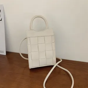 Women Woven PU Leather Mini Square Crossbody Bag Fashion Braided Handbag For Casual Travel Lady Shoulder Bag Cell Phone Purse