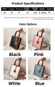 Size specifications for the PU leather tote bag with contrast stitching and color options