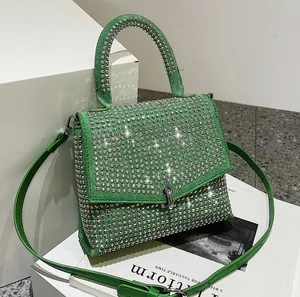 Damen Mode Strass Handtasche Glänzend Diamant Kleine Quadratische Umhängetasche Mit Griff PU Leder Party Abendtasche