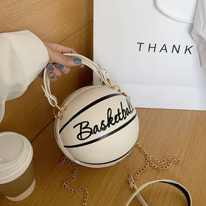 Sac Bandoulière Rond Créatif Forme de Basket-ball Pour Femmes Cuir PU Sac à Main Nouveauté Avec Chaîne Dorée Sac à Épaule Mode