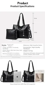 Size chart showing large and small dimensions for the soft leather tote bag with measurements