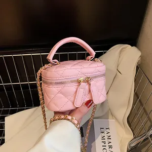 Women Mini Quilted Box Crossbody Bag Fashion PU Leather Chain Shoulder Purse Vintage Style Small Vanity Case Accessory