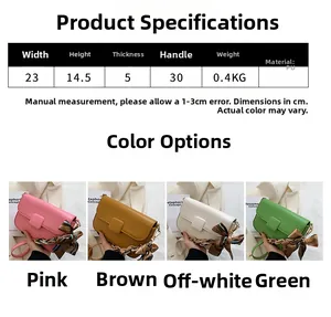 Detailed PU leather shoulder bag size guide and display of four candy colors