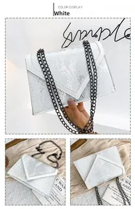 Détails de la texture serpent blanc sur le sac à bandoulière enveloppe avec chaîne