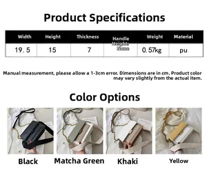 Detailed size chart and multi-color options for trendy PU leather crossbody bag