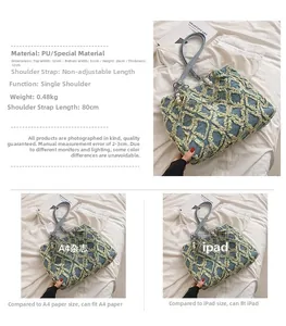 Comparaison de taille et spécifications d'un grand sac cabas en denim tissé bicolore
