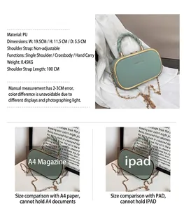 Detailed size specifications of the mint green PU leather box bag with gold hardware