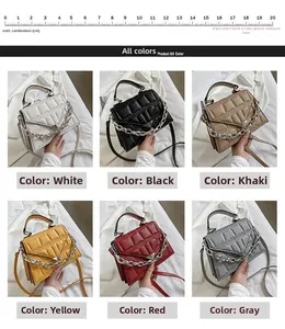 Quilted crossbody bags in six colors with silver chain straps and metal triangle locks