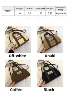 Detailed size chart and multi-color options for plush lamb wool crossbody handbags