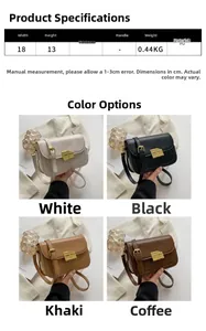 Detailed size specifications for minimalist PU leather crossbody bags in four colors