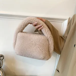 Damen Plüsch Kunstpelz Handtasche Herbst Winter Weiche Warme Sherpa Eimertasche Kleine Quadratische Tragetasche Casual Mode Tasche
