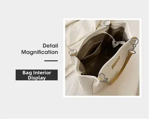 Dettaglio interno della borsa tote trapuntata bianca con fodera e tasca con zip