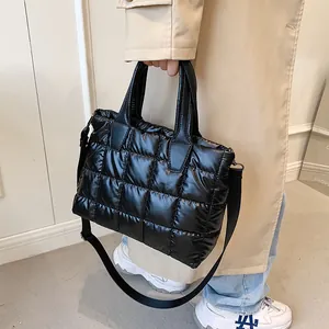 Women Puffer Tote Bag Large Capacity Quilted Nylon Shoulder Crossbody Handbag Padded Winter Casual Commuter Fashion Bag