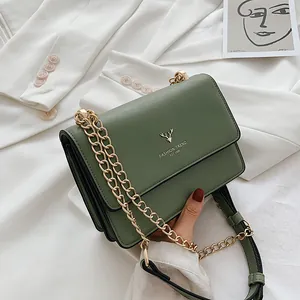 Women Vintage PU Leather Shoulder Bag With Gold Chain Strap Fashion Deer Head Small Square Crossbody Bag For Daily Party