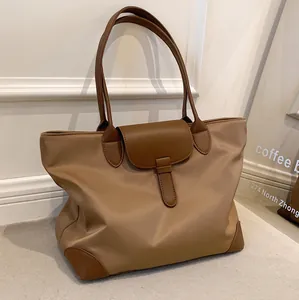 Women Large Capacity Oxford Cloth Tote Bag With PU Leather Trim Minimalist Urban Commuting Shoulder Handbag Casual Daily Bag