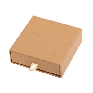 Coffret cadeau tiroir carré en papier kraft avec ruban doré pour bijoux de luxe