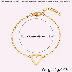 Detailed dimensions of hollow heart bracelet with lobster clasp and adjustable link chain