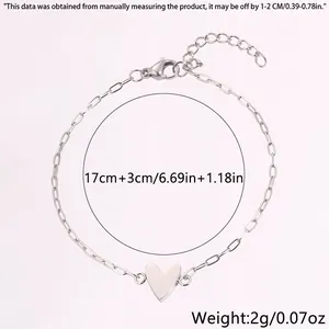 Detailed view of silver heart pendant bracelet with 17cm plus 3cm adjustable chain