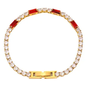 Bracelet tennis plaqué or 18k avec zircones rouges et blanches et fermoir H