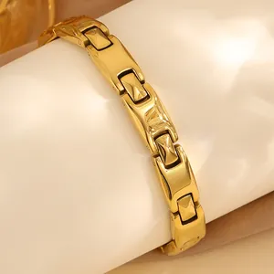 Polished 18k gold plated magnetic health bracelet for women with sleek link design