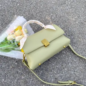 Sac à Main Femme Minimaliste en Cuir PU Avec Poignée Enveloppée d'Écharpe Serrure Métallique Élégante Petit Sac à Bandoulière Carré Pour Navette
