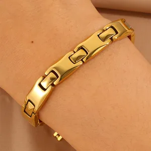 Polished 18k gold plated magnetic health bracelet for women with curved links