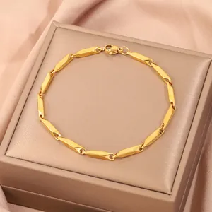 Bracelet à Maillons Géométriques Minimaliste en Acier Inoxydable pour Homme Femme Hip Hop Plaqué Or 18K Chaîne Facettée Bijoux